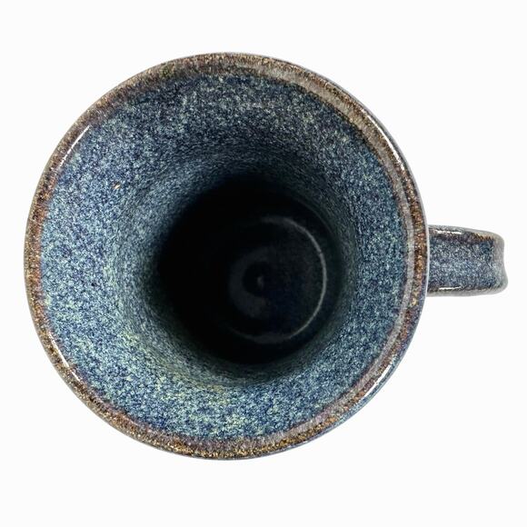 Hand Crafted Artist Signed Pottery Blue Gray Abstract Coffee Mug Unique Handle! - Picture 5 of 6